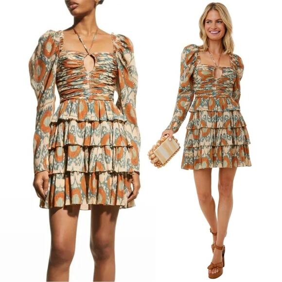 Ulla Johnson Naiya Ikat Metallic Stripe Ruffle Mini Dress – Size 0 - Picture 1 of 6